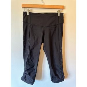 Lululemon Wunder Under Crop 6 Black Polka Dot Legging Ruching Legs